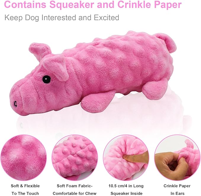 Juguete para Perros Andiker, Mordible con Chirriador, Forma de Cerdo, 24.5 cm, Rosa miniatura 4