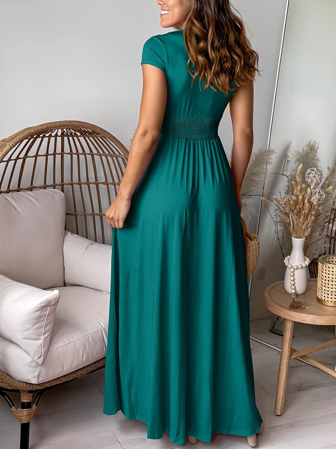 ANRABESS Women Summer Deep V Neck Short Sleeve Dresses Slit Elegant Wedding Guest Formal Cocktail Evening Maxi Long Dress - Image 4