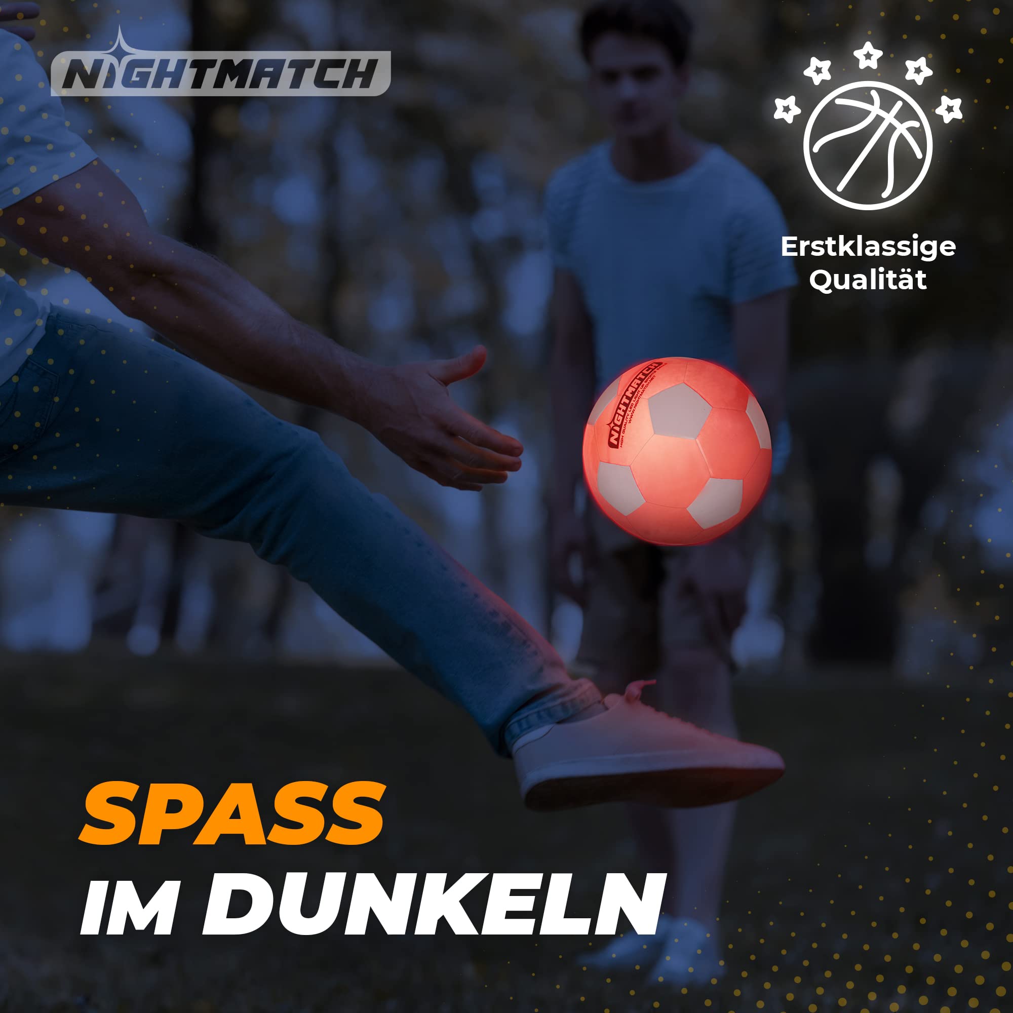 NIGHTMATCH Oficjalny rozmiar 5 wodoodporna piłka nożna LED – świecąca piłka nożna do gier nocnych, dla dzieci, dorosłych – kompletny zestaw z pompką i dodatkowymi bateriami