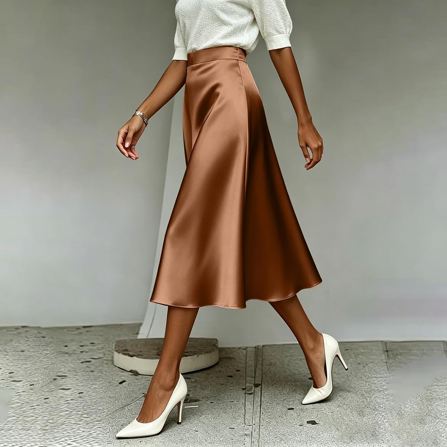 Women's Satin Maxi Skirts Spring High Waisted Flowy Long Silk A Line Elegant Business Casual Formal Solid Skirt