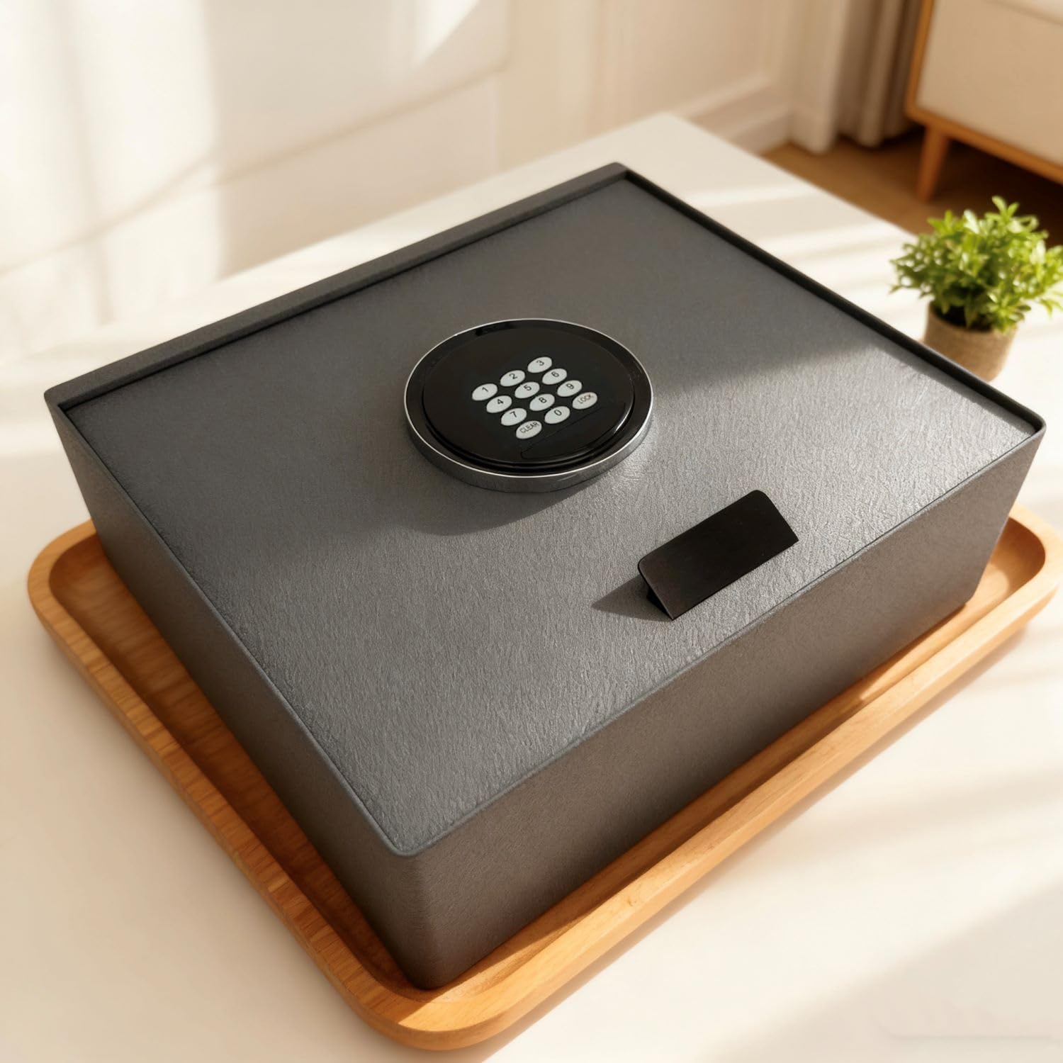Cassaforte digitale per hotel con serratura elettronica della tastiera, grigio, design aperto, accesso chiave di backup, display a LED incorporato