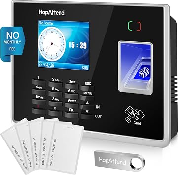 Clocking in Machine - Fingerprint Time Clocks for Employees Small Business Automatic Calculate Hours, H2 Standalone Card Scanner Attendance Machine with 5 RFID Cards 0 Monthly Fees