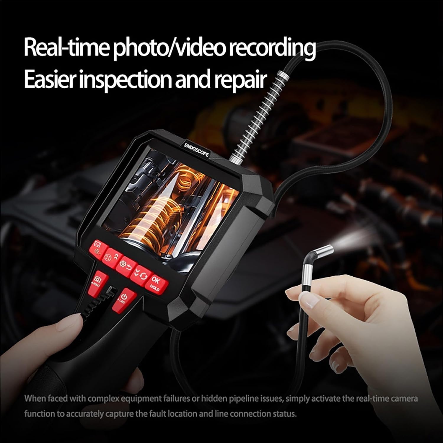 Two-Way Articulated Inspection Camera with 6.4mm Tiny Lens 1080P 4.3 INCH Borescope Camera for Automotive Plumbing Car(Black)
