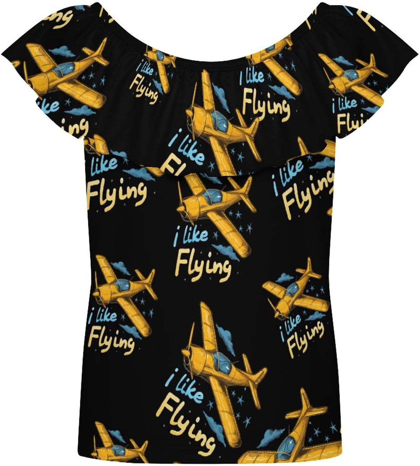 Pilot I Love Flying Plane Girls T-Shirts Top Ruffle Short Sleeve Blouse Casual Graphic Tees