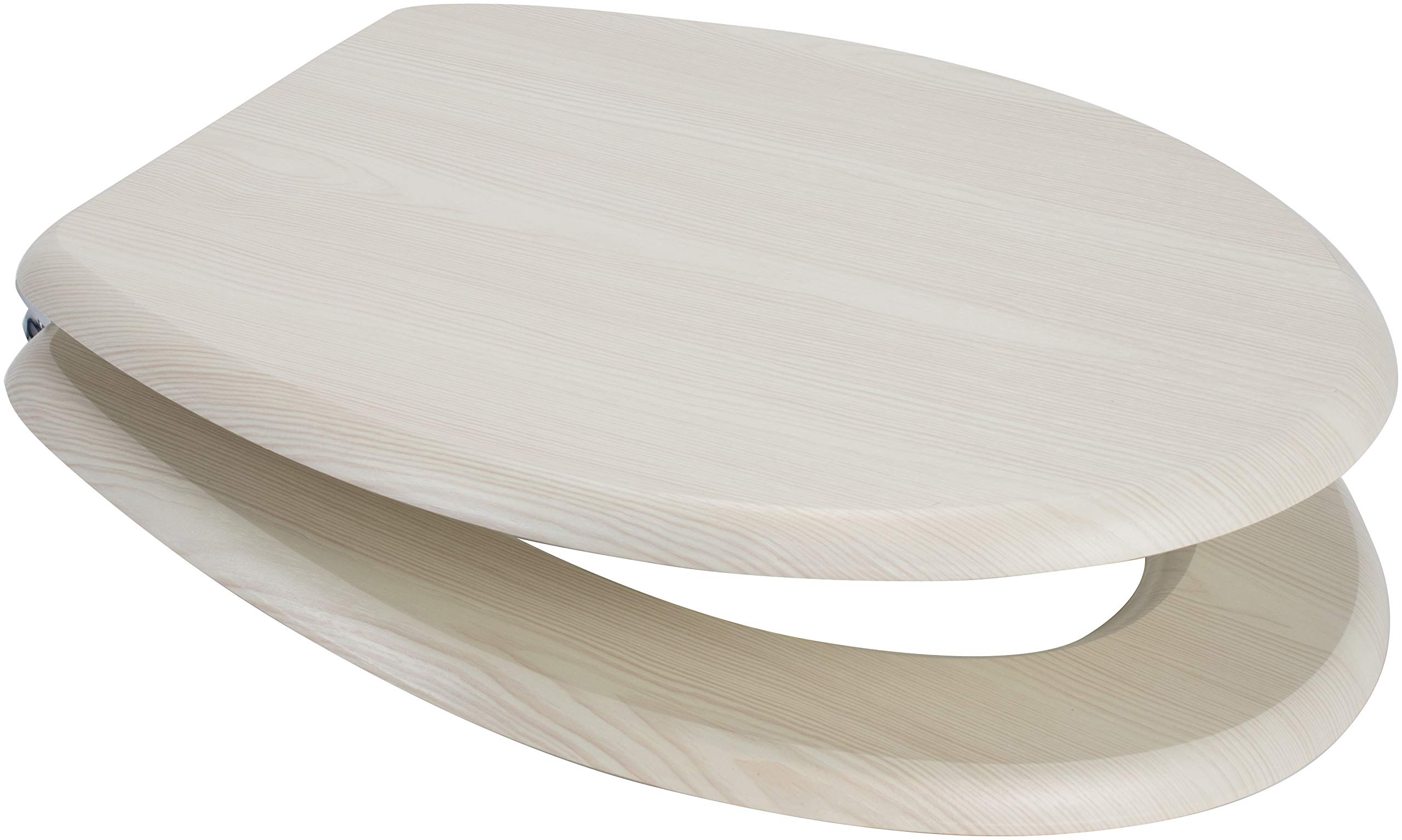 Euroshowers White Mdf Wood Veneer Wooden Design Toilet Seat With Chrome Bar Hinge ( Ash)