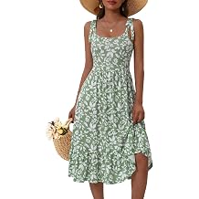 HUHOT Womens 2026 Summer Spring Sundress Elegant Floral Bow Straps Dress with Pockets Elastic Waist Midi Dresses