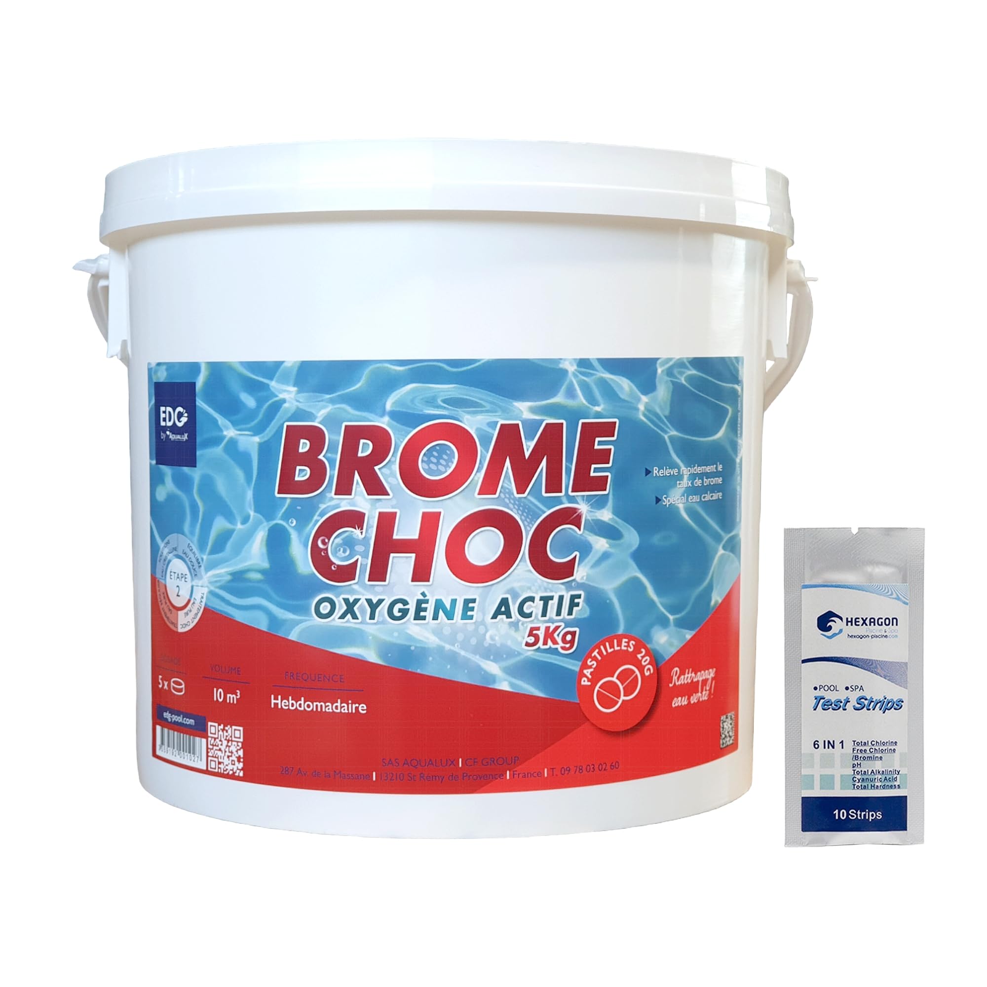 EDG by AQUALUX Brome Choc Pastilles 20g - 5kg | Activateur de Brome - Oxygène Actif Choc - Désinfection Choc sans Chlore - Dissolution Rapide + 10 Tests HPS OFFERTS 6 en 1