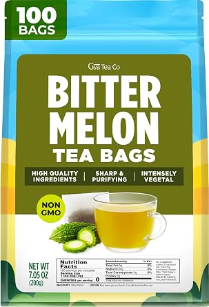 Gya Tea Co Bitter Melon Tea Bags 100 Bags - Caffeine-Free Premium Natural Dried Momordica Charantia for Daily Energy & Metabolic Support - Pure Ingredients, Sugar-Free, Non-GMO, Vegan