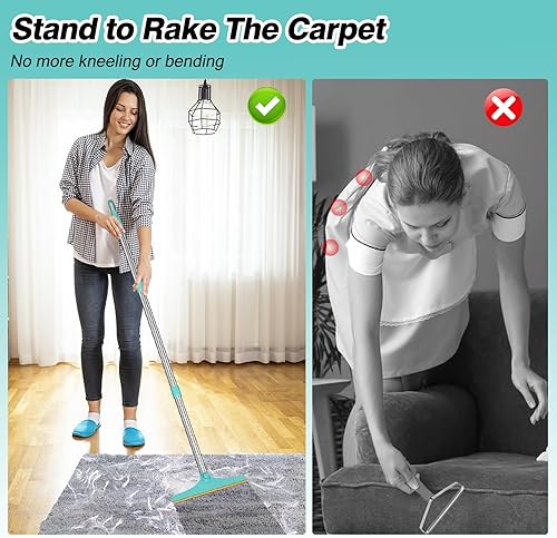 Miniatura 5 de Rastrillo de alfombra para depilación de mascotas, removedor de pelo reutilizable de perro y gato con mango largo de 45 pulgadas, raspador avanzado