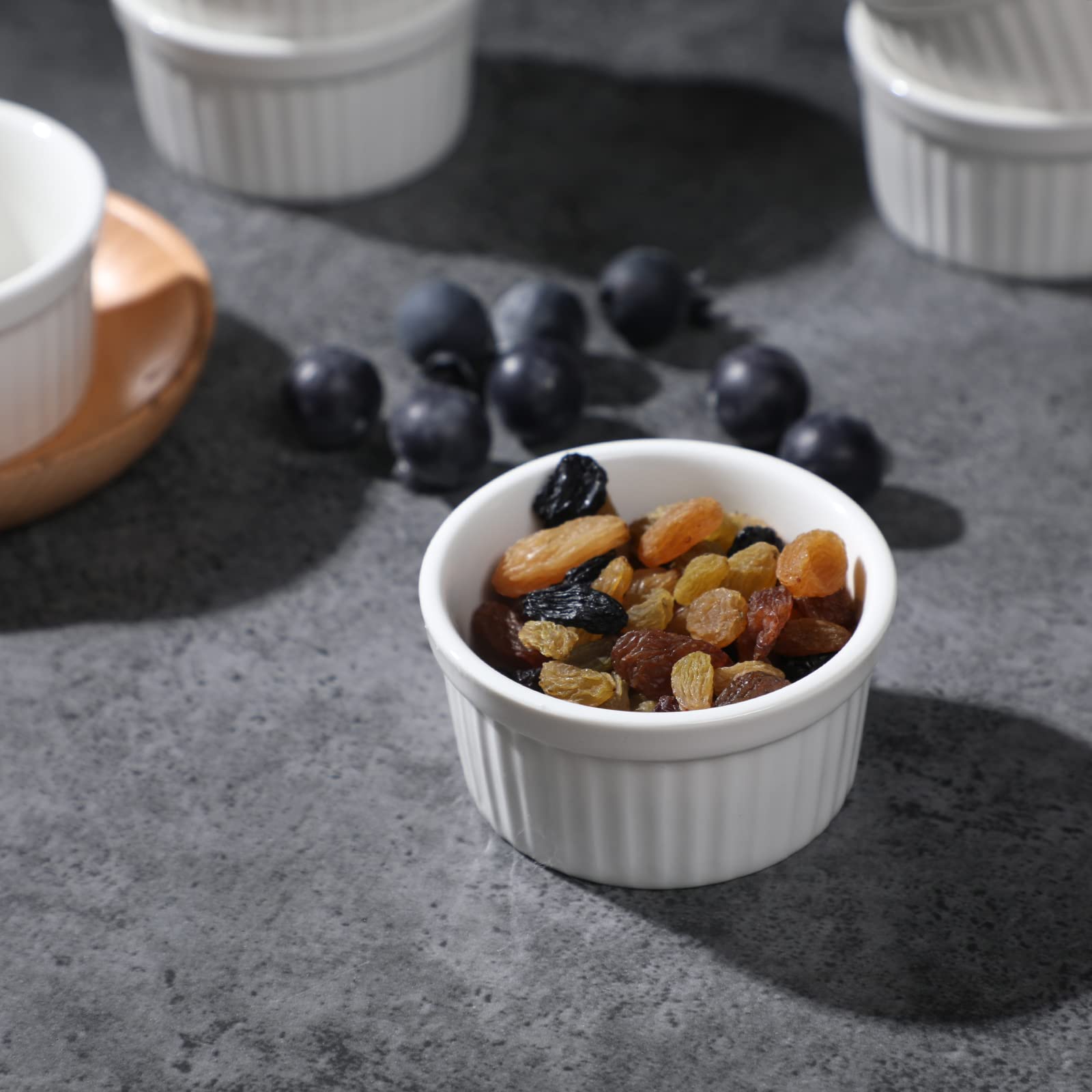 Lot de 6 ramequins en porcelaine pour souffle, crème brûlée, pudding, crème grise, moules de cuisson, passent au four, blanc (7,6 cm)