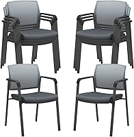 Vista 28 de CLATINA Silla de sala de espera negra con ruedas y respaldo de malla, sillas con brazos apilables con asiento de tela tapizado y soporte lumbar