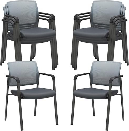 Vista 25 de CLATINA Silla de oficina apilable con ruedas, respaldo de malla, sillas de invitados con brazos, cómodo cojín de cuero, silla de escritorio apilable