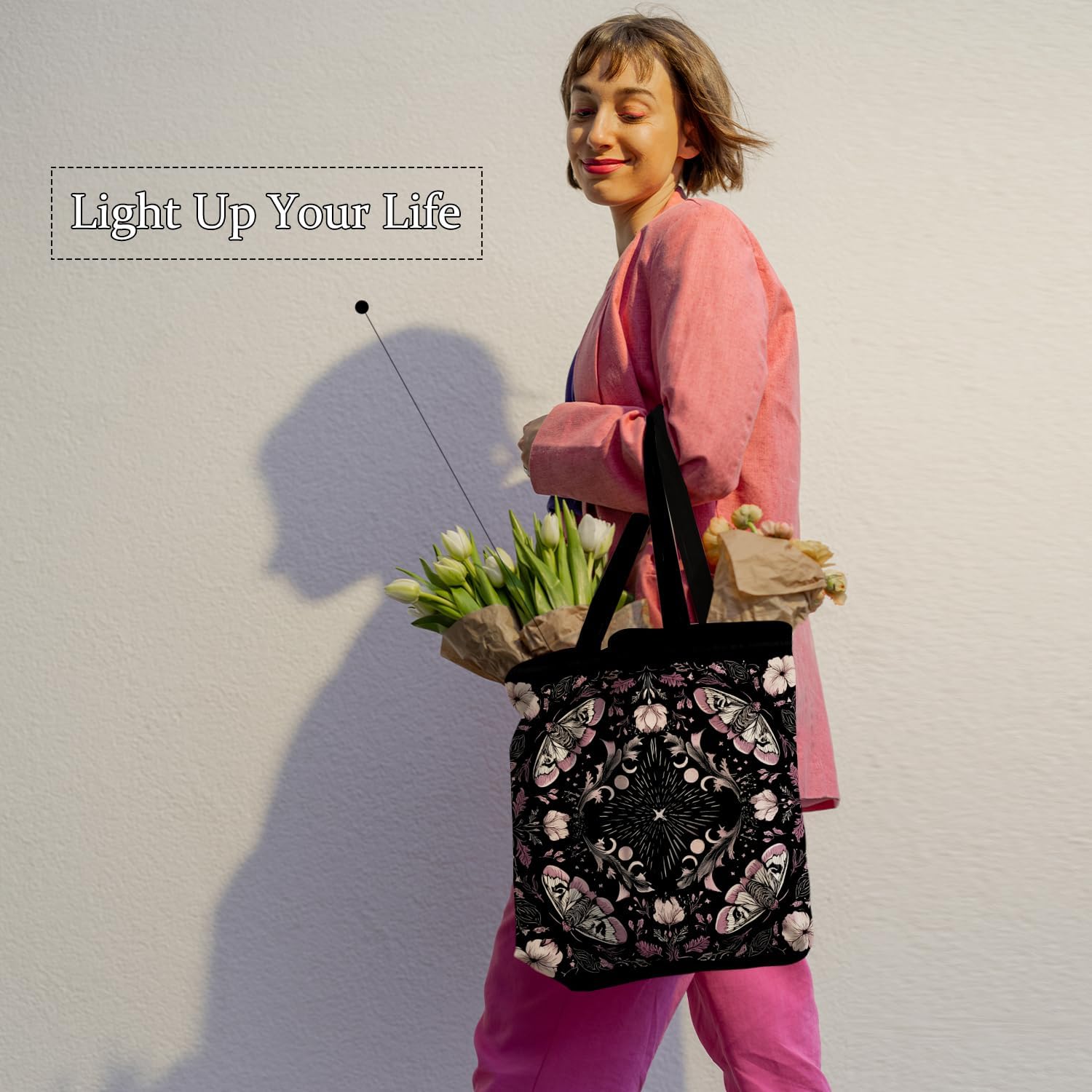 Dark Gothic Witchy Tote Bag, Mystical Celestial Moth Floral Canvas Tote Bags, Gothic Gifts for Women, Aesthetic Witchcraft Astrology Reusable Grocery Shopping Bags - Image 5
