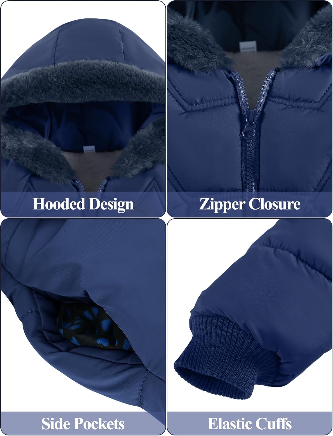 Happy Cherry Toddler Girls Fleece Line Coat Winter Warm Fur Collar Hooded Puffer Jacket Snow Outwear 1-5T