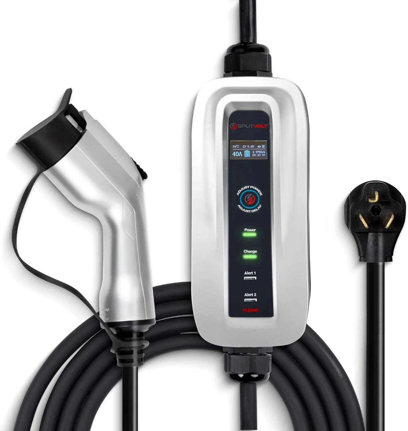 Splitvolt Level 2 EV Charging Station, Indoor/Outdoor 50A (Hardwired) charging/40A (NEMA 14-50), RFID Authentication, US Support, 16ft Cable, J1772