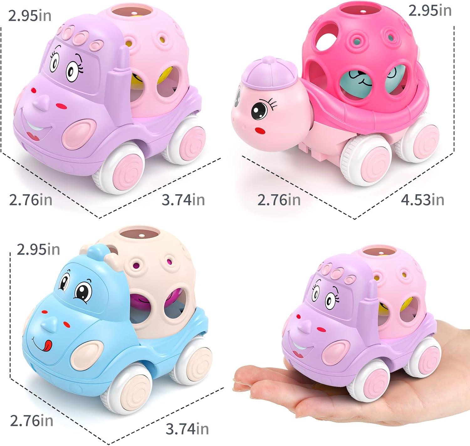 Pink Toys Cars for Toddler Girls, Push N Go Friction Car Toys Rattle Truck for Toddlers, Birthday Presents for Girl, Valentines Day Gift for Girls