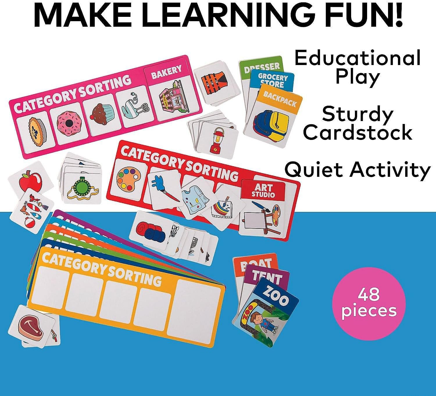 Fun Express Preschool Learning Activities Category Sorting Picture Cards 48 Piece Set - Matching Game for Toddlers 3-5 Years | Kindergarten Classroom Daycare Educational Sorting Toys for Kids 2-4