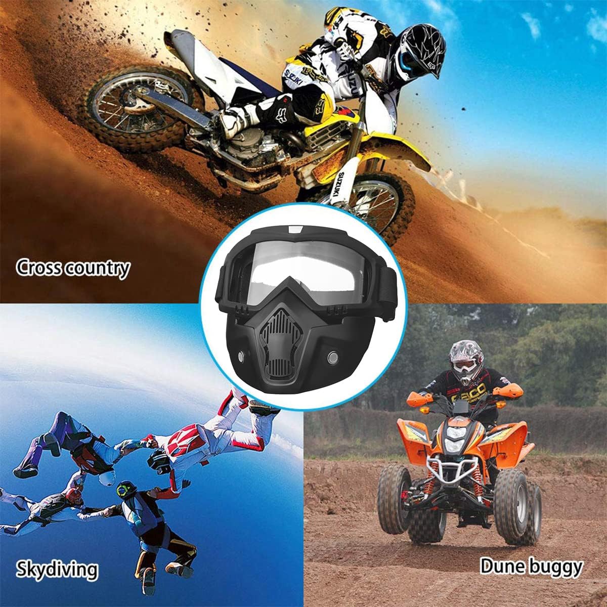 VPZenar Paintball Mask Anti Fog, Airsoft Full Face Mask and Goggles Detachable for Motorcycle Dirtbike Transparent Lens : Sports & Outdoors