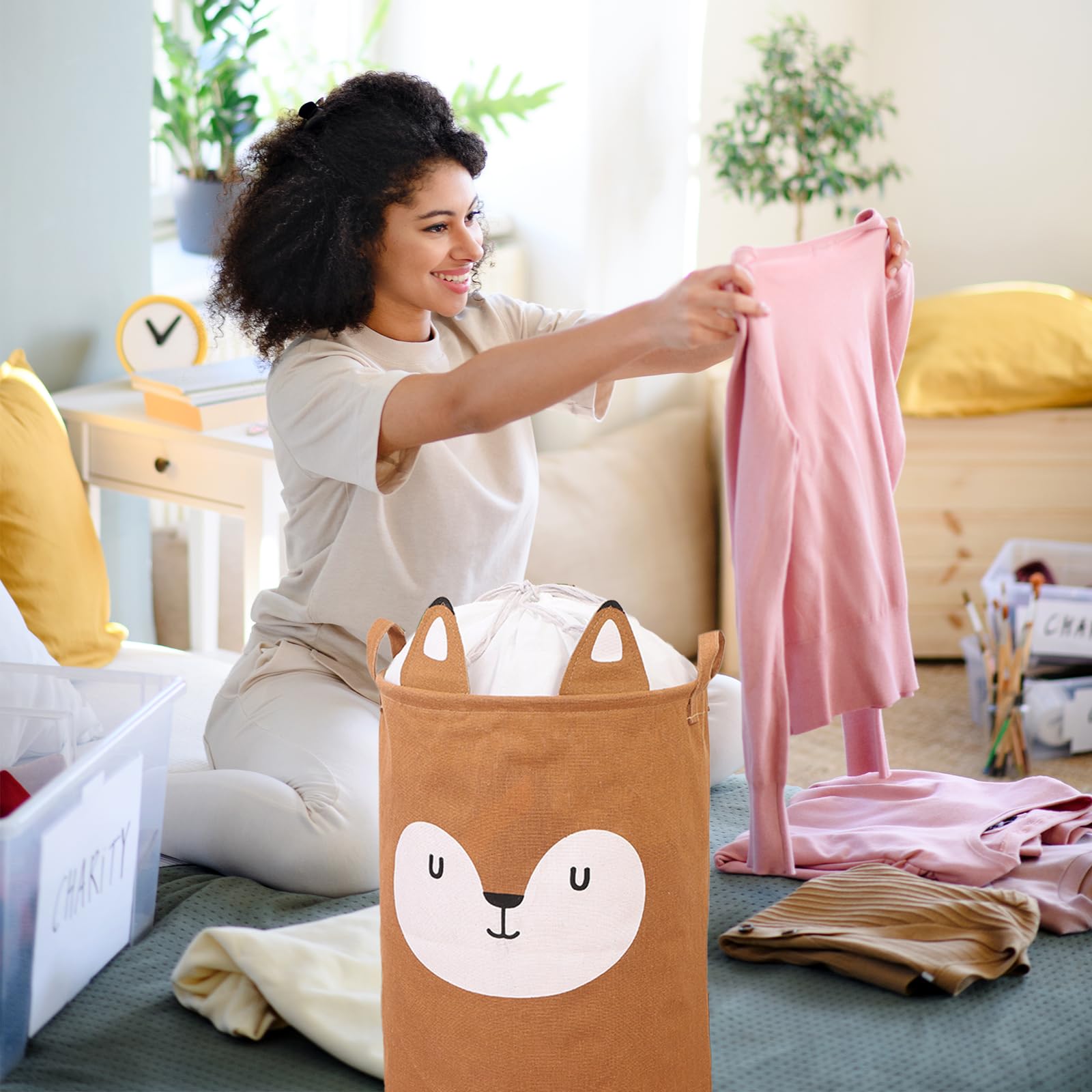 45L Panier à Linge Enfant Renard Cerf De Forêt Impermeable Panier De