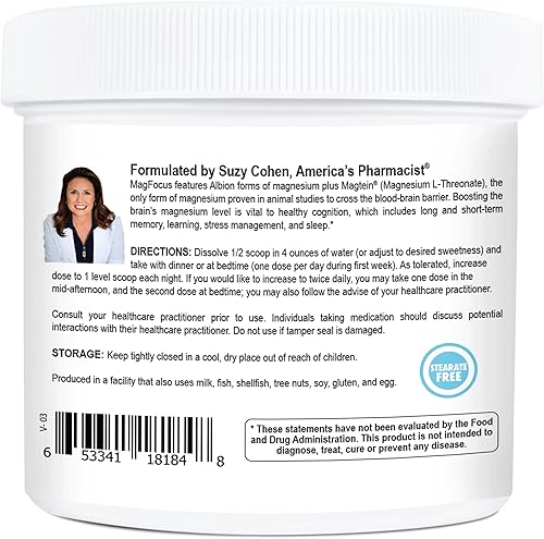 Miniatura 8 de magfocuscal Flavored Magnesio threonate del limón en polvo60Porcionespor Suzy Cohen RPH