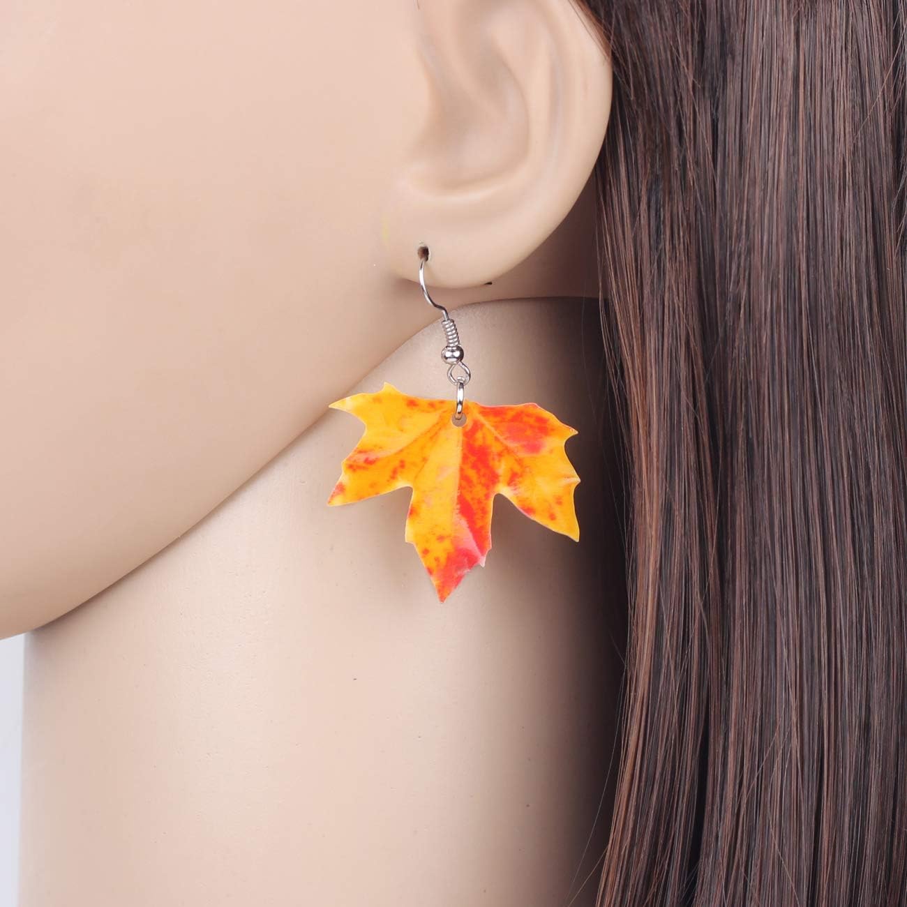 WEVENI Acrylic Fall Maple Leaf Earrings Dangle Novelty Autumn Plant Fruit Jewelry For Women Orange Leaves Gifts - Image 2