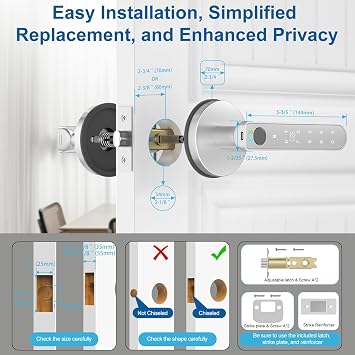 Fingerprint Door Lock Smart Fingerprint Door Knob with Keyless Entry Biometric Door Lock with Keypad App Control Easy Installation for Home Bedroom Office(Silver)