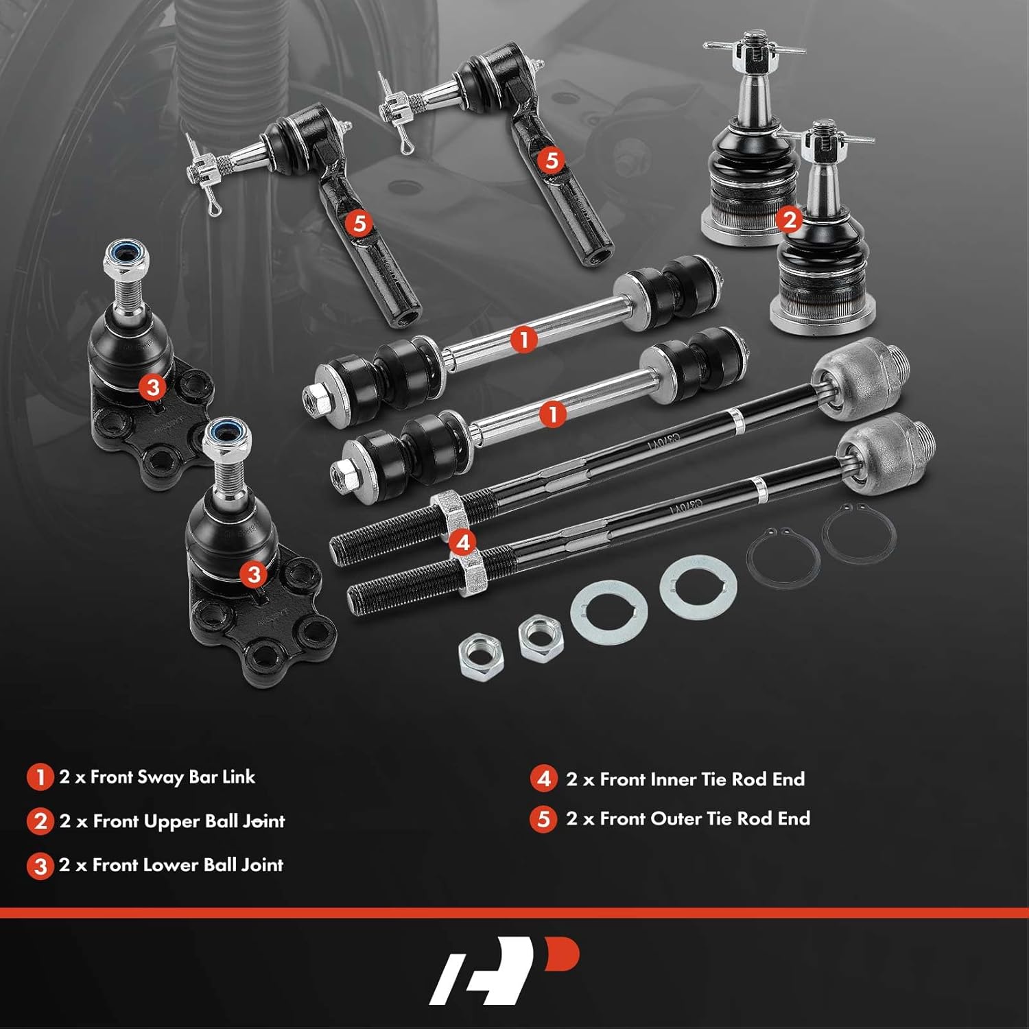 A-Premium Set of 10, Front Sway Bar Link, Upper Lower Ball Joint, Inner Outer Tie Rod End, Compatible with Chevrolet Silverado 1500 99-06, Silverado 1500 Classic 07, GMC Sierra 1500 99-06, RWD