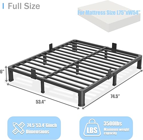 Miniatura 65 de Base de cama de tamaño matrimonial de 18 pulgadas con patas de esquina redondas, tapón deslizante de colchón, plataforma de metal resistente de 3500