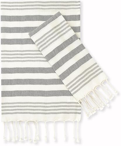 Folkulture Juego de 2 toallas decorativas, 100% algodón, con lazo para colgar, estilo bohemio, 16 x 30 pulgadas (Fiyi, gris)