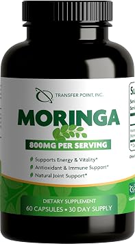 Transfer Point Moringa Oleifera Capsules 800 mg per Serving, Organic Leaf Supplement for Energy, Antioxidant & Immune Support, 60 Veggie Capsules 30 Day Supply