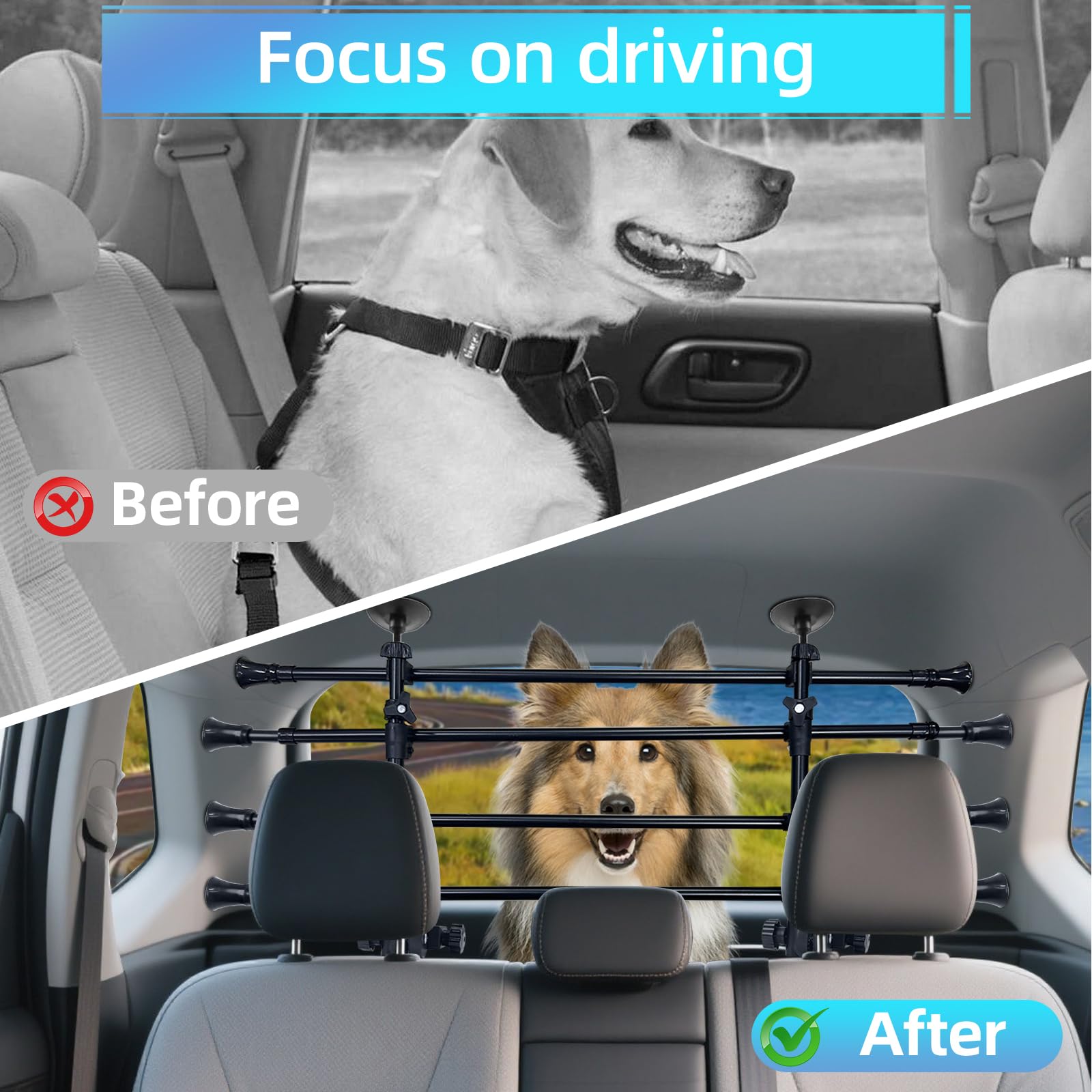 Rete per cani auto, griglia universale per cani, in acciaio inox per la maggior parte delle berline, berline oblique, station wagon, SUV ecc. (altezza 32 – 50 cm, larghezza: 85 – 140 cm)