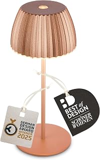 BRILONER - Riffle Mini LED Tischlampe kabellos IP44 mit Lichtkante, Touchdimmer, Akku tauschbar, Nachttischlampe, LED Lampe, Akku Lampe, German Design Award Winner 2025, 8,5 x 20 cm, Kupferfarbig