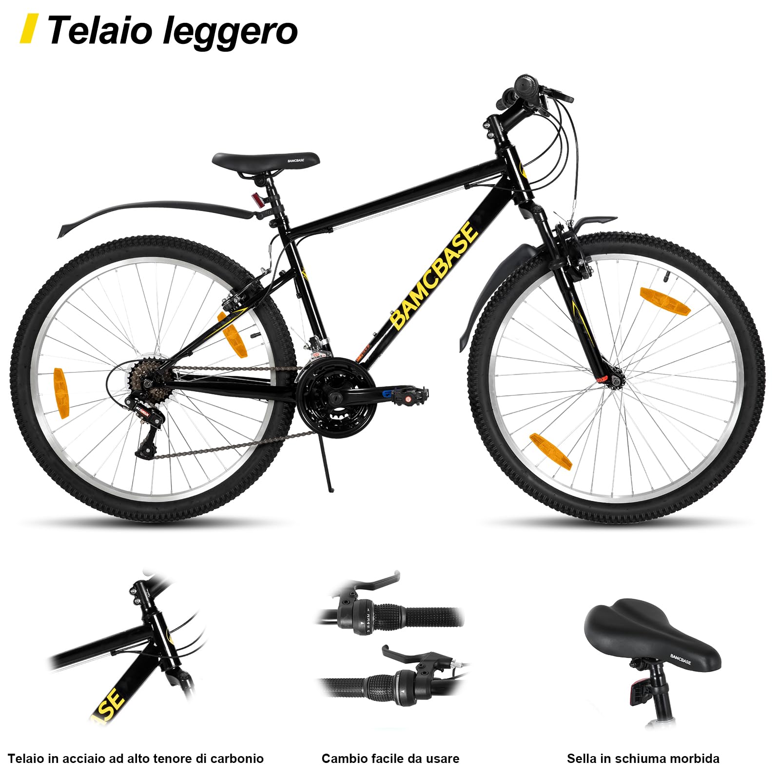 Hiland Mountain Bike 26/27,5 Pollici, 18 Marce Mountain Bike, Freni V-Brake, MTB per Uomini e Donne, Adulti, Colore Nero/Blu/Grigio
