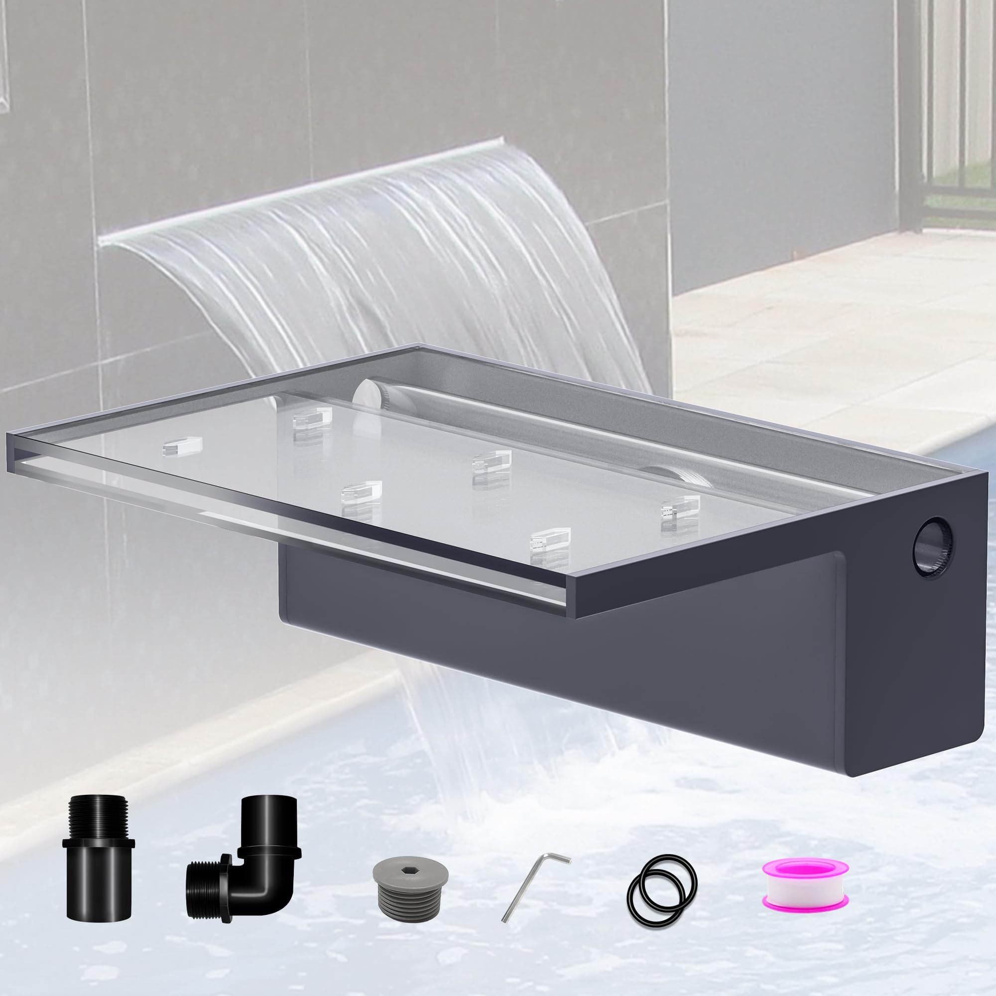 – Pond Waterfall Blade Kit, 30cm Acrylic Pool Fountain with Accessories, Width 20cm Spillway Water Feature Waterfall Cascade for Garden Patio Pond Decoration
