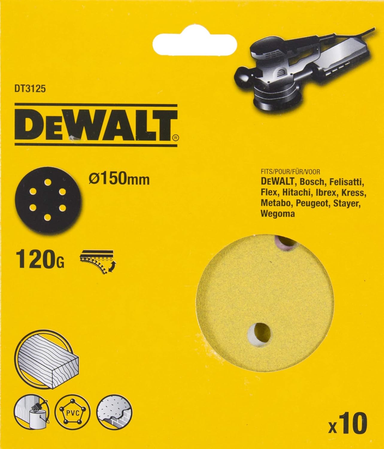 DEWALT Disques abrasifs 125mm grain 120 10 pièces DT3125QZ Amazon.fr
