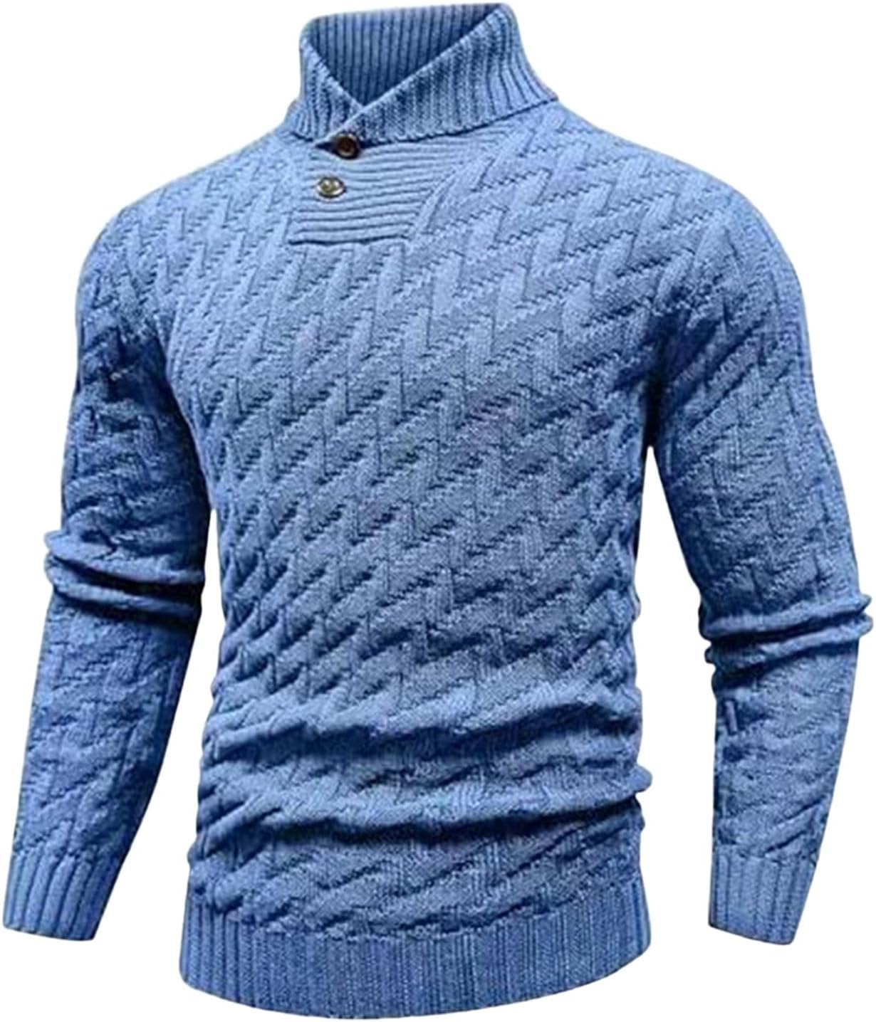 Men's Shawl Collar Sweaters V-Neck Relaxed Fit Cable Knitted Pullovers Tops Fall Winter Long Sleeve Casual Sweater