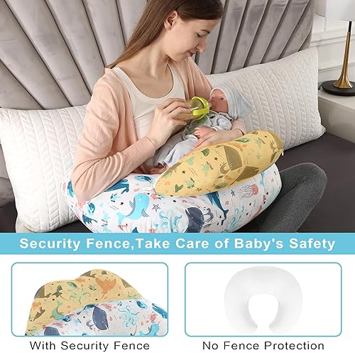 Miniatura 4 de BATTOP Almohada de lactancia para lactancia materna, almohada de alimentación del bebé, con correa de cintura ajustable, funda extraíble, almohadas