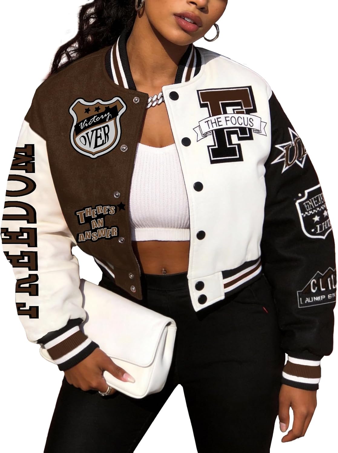 COZYPOIN Women's Varsity Jacket Cropped Letterman Jacket Lightweight Button Down Bomber Racer Baseball Y2K Coats