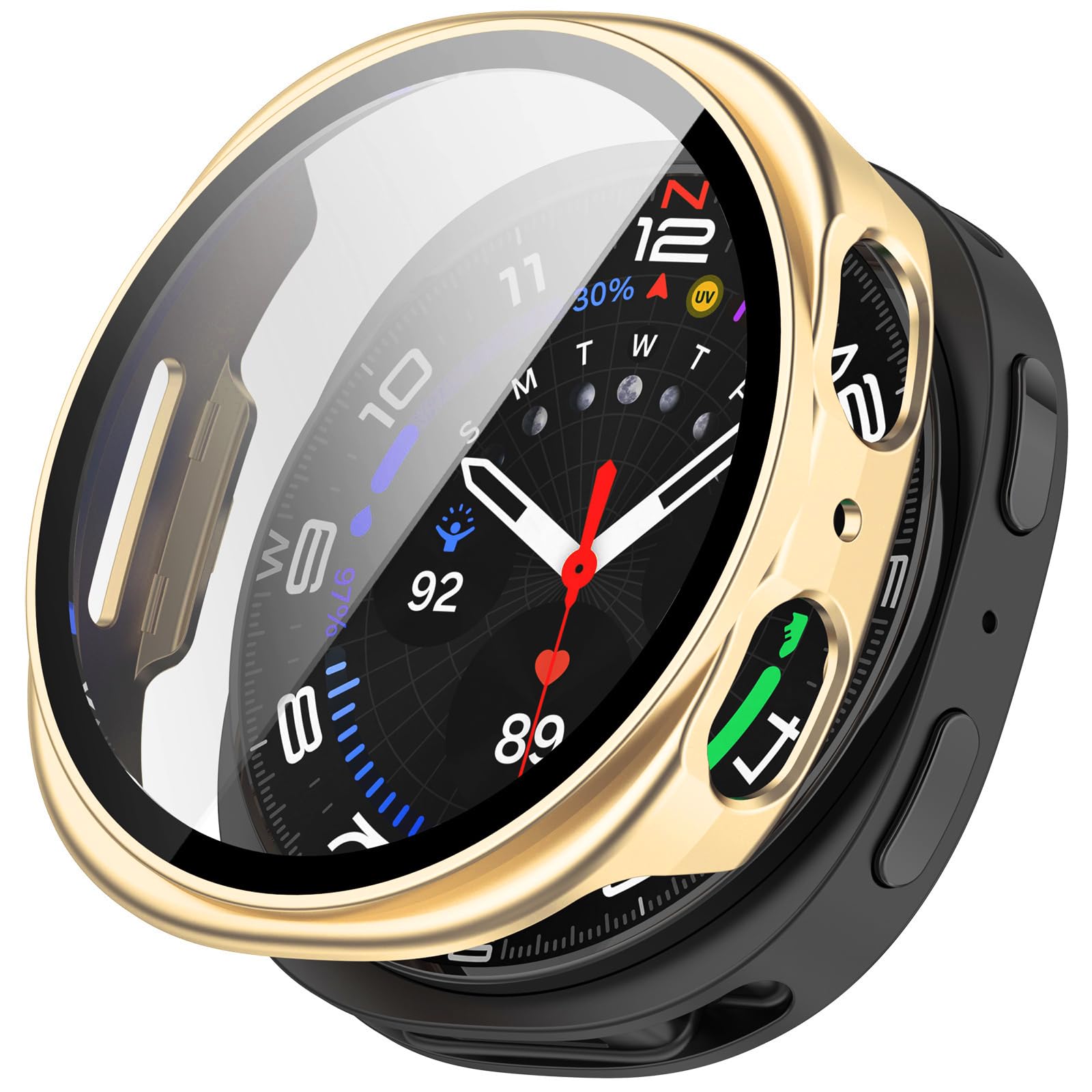 Photo 1 of HANKN 2 Pack Hard Case for Samsung Galaxy Watch 8 40mm Tempered Glass Screen Protector Case, Plated PC Shell Overall Protective Ultra-thin Shockproof Bumper Cover (Gold x 2, Galaxy Watch 8 40mm)