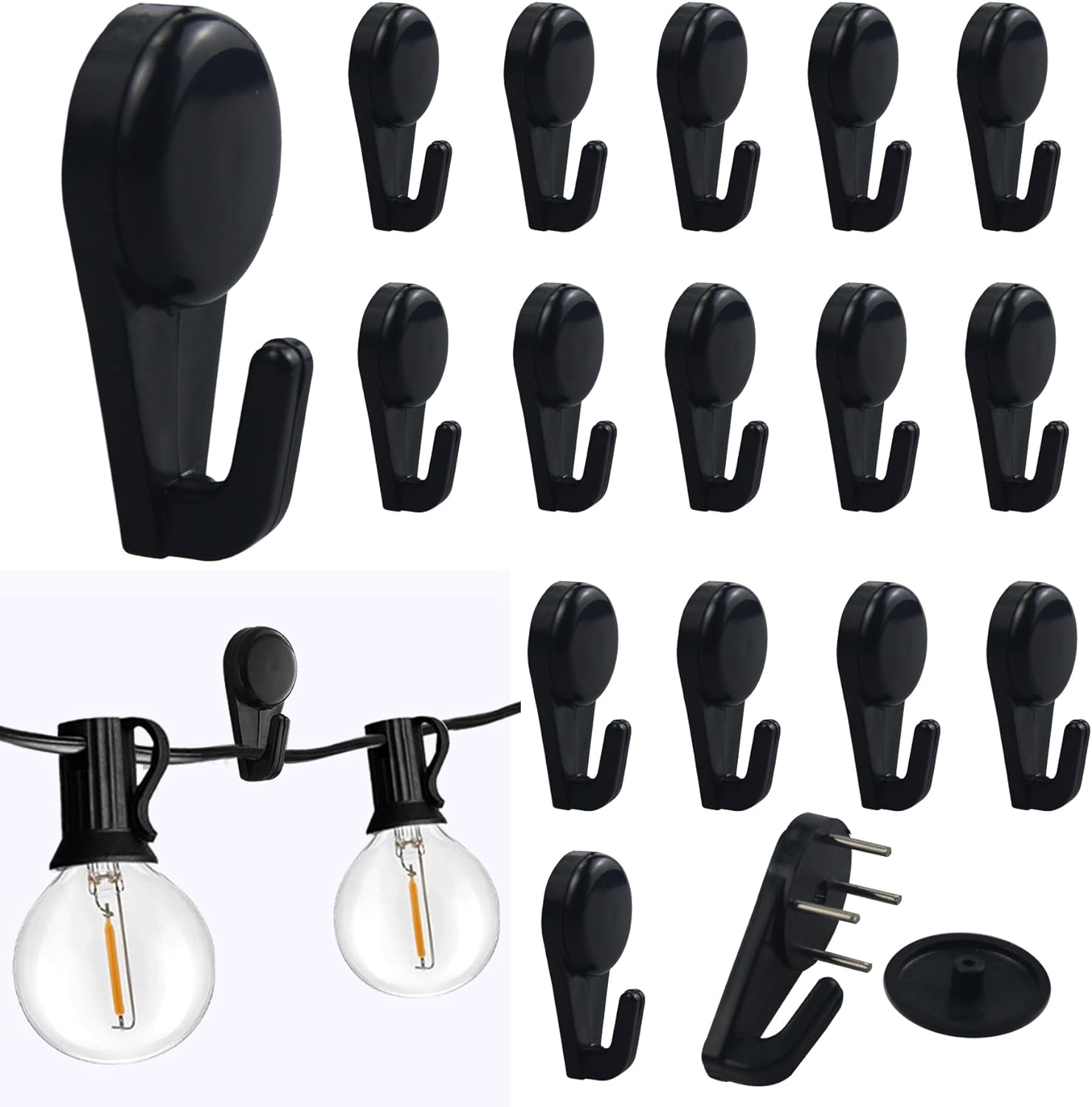 Light Hooks for Concrete Walls - 30 Pack Small Utility Wall-Mount Hangers (Black)