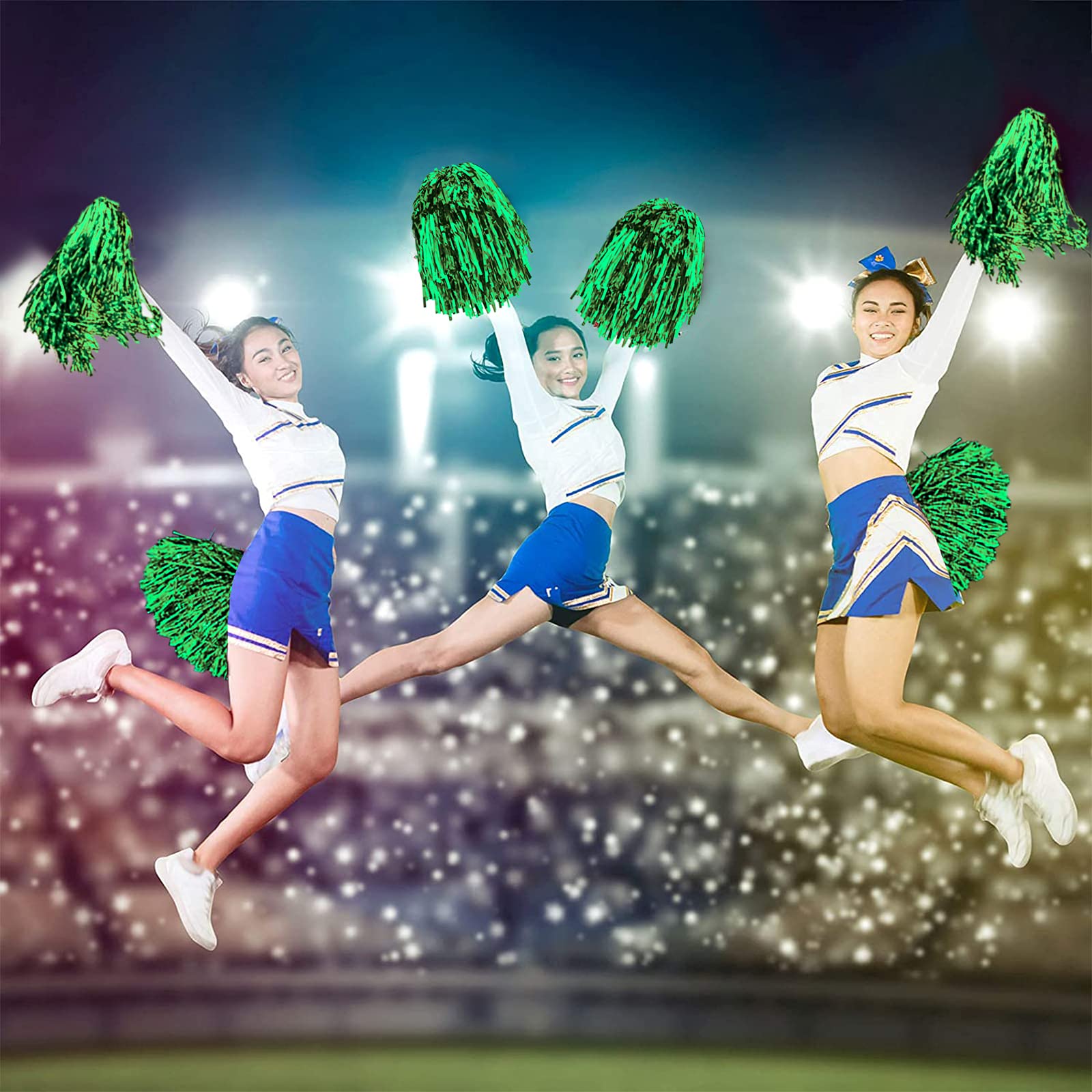 24 STK Metallisch Cheerleading Pompons zum Kinder, Cheerleader Jubeln Pom Poms mit Schlagstockgriff, Jubelnde Truppe Handblume zum Erwachsene Mannschaft Geist Sport Spiel Tanzparty