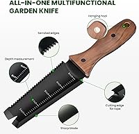 Vista 3 de Hori Hori Garden Knife, Garden Tools with Sheath, 6" Stainless Steel Blade with Cutting Edge, Full-Tang Walnut Ergonomic Wood Handle with Hanging