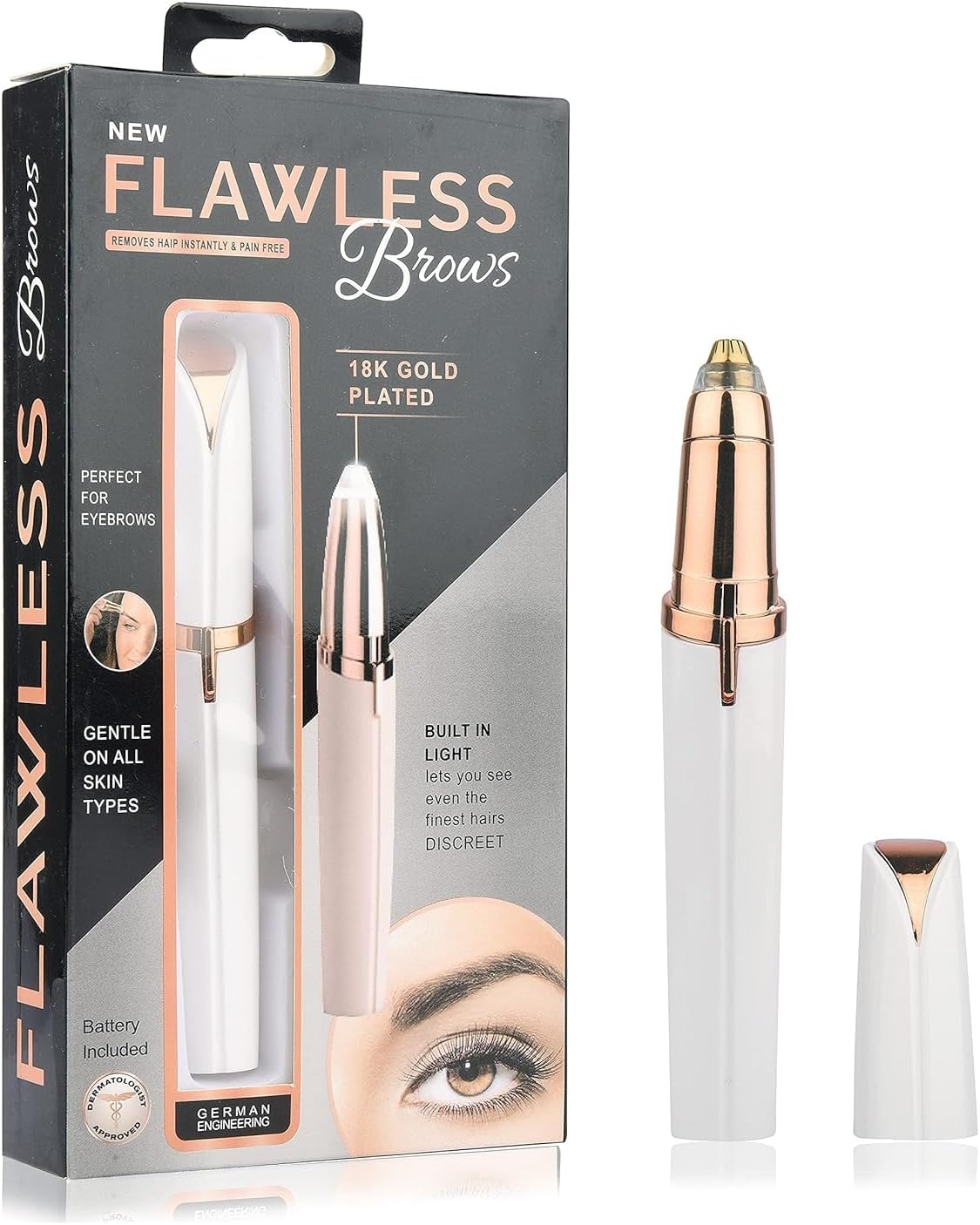 M-SIS Flawless Eyebrow Trimmer for women. Pless,Touch sensitive,18K Gold Platted Battery operated Eyebrow Hair Remover For women (Non rechargeable)