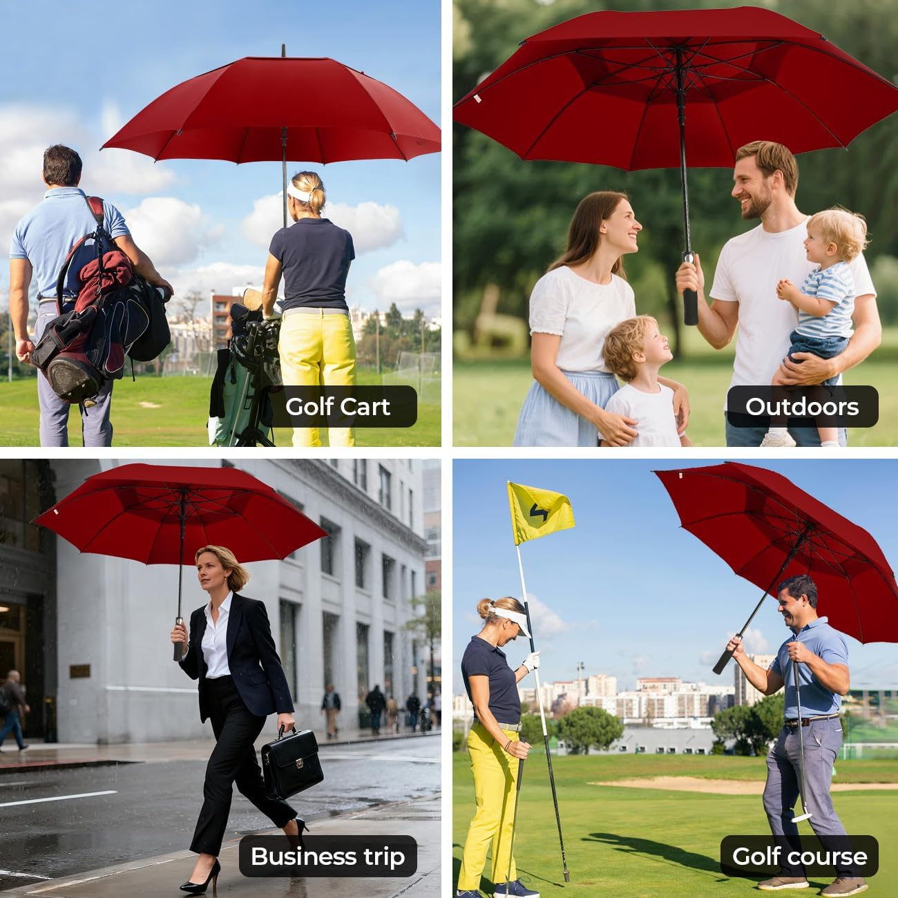 Automatic Open Golf Umbrella 54/62/68/72 Inch, Extra Large Windproof Vented Double Canopy Stick Umbrella, 210T Pongee Waterproof SPF 50+, Fiberglass Ribs Steel Shaft, EVA Grip for Golf & Commute - Image 7