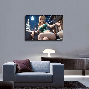 AI Japanese Anime, AI Sexy Girl, Super Long Hair, Cute Girl, Bikini, Sexy Lingerie, Double Ponytail, Ice And Snow, Christmas Tree Canvas Poster Wall Art Decor Print Picture Paintings for Living Room B