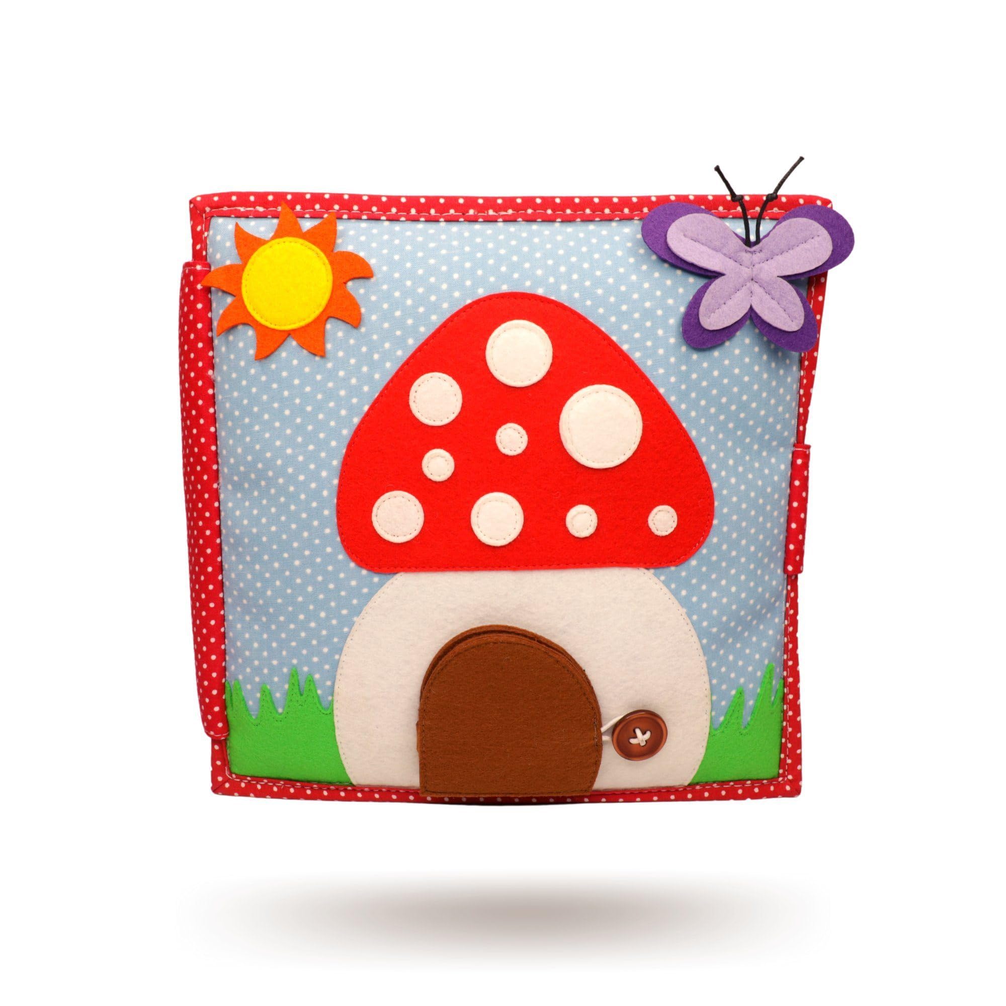 Jolly Designs – Du Glückspilz - 6 Seiten Quiet Book – Montessori Spielzeug ab 2 Jahren – Motorik & Sensorik fördern – Handgefertigtes Filzbuch – Lernspielzeug für Kleinkinder – Busy Book für unterwegs