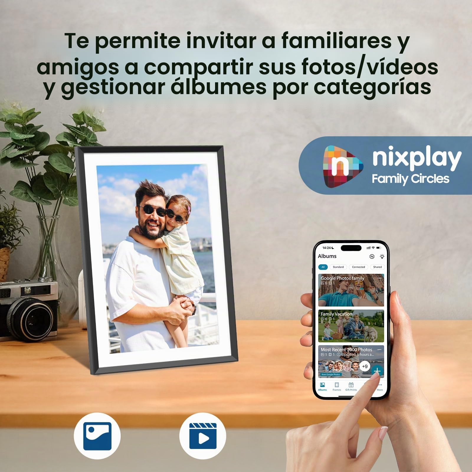 Nixplay - Marco de fotos digital de 10.1 pulgadas por ApoloSign, comparte fotos/videos a través de la aplicación Nixplay, marco de fotos digital WiFi con 32 GB, compatible con Alexa Google Photos,
