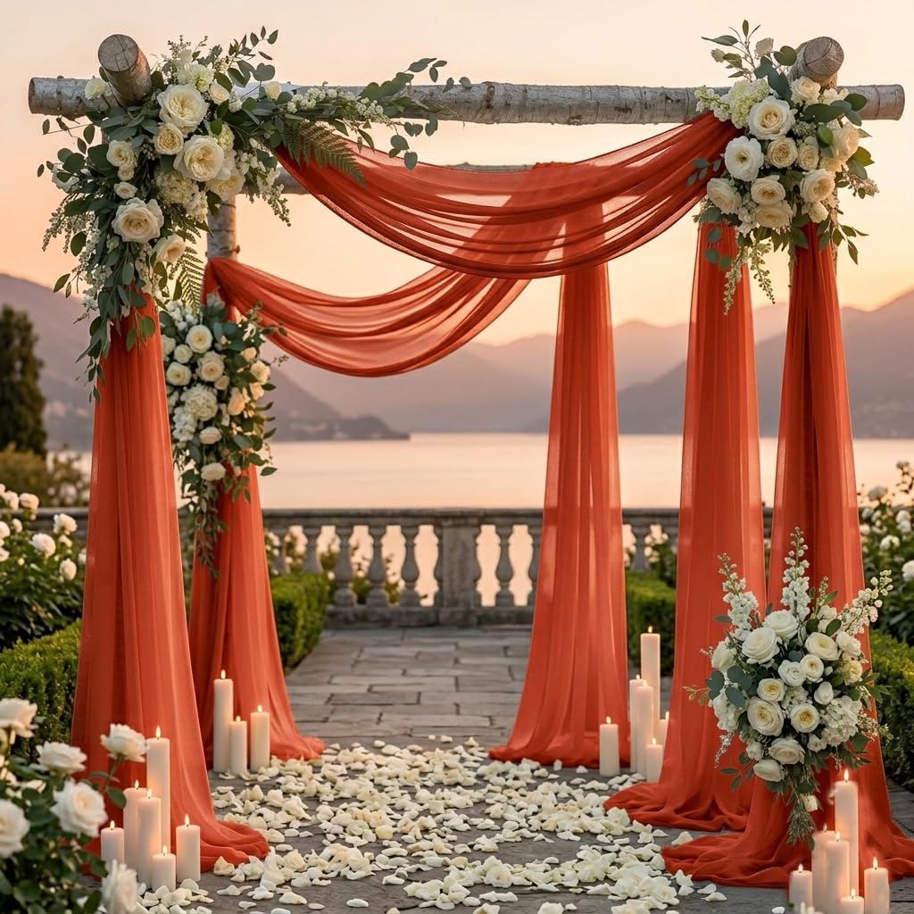 MDS Vorhangstoff für Hochzeitsbogen, 76,2 cm Breite x 15,2 m Länge, durchscheinender Chiffon-Stoff, Vorhang für Hochzeitszeremonie, Empfang, Girlanden und Hintergrunddekorationen, Terrakotta, 2 Stück