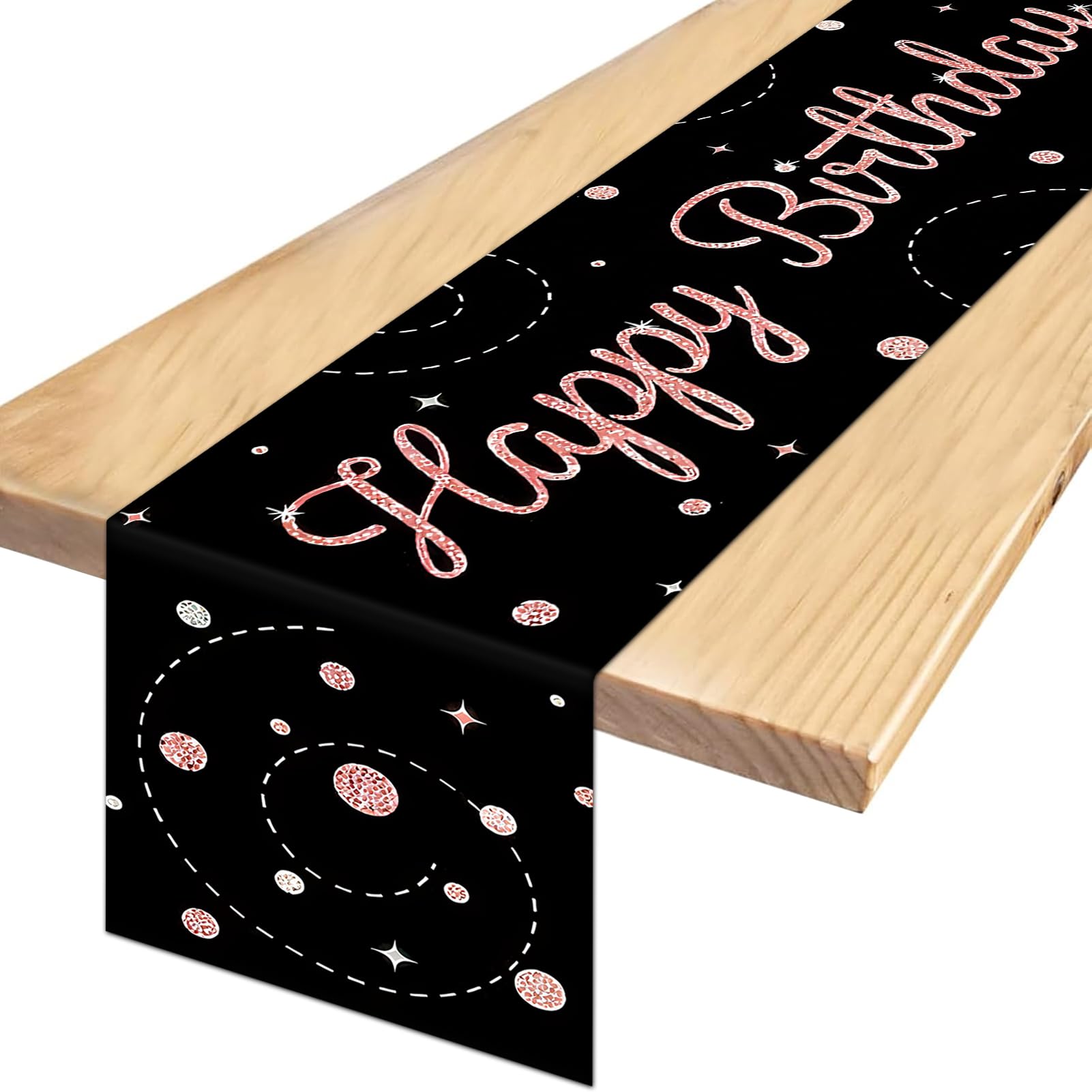 Happy Birthday Rosa tischläufer geburtstagsdeko,Tischläufer Schwarz Rosa,TischläuferGeburtstag Roségold,Table Runner Birthday,Table Runner Birthday Decorations Party Dekoration, 180 x 35 cm
