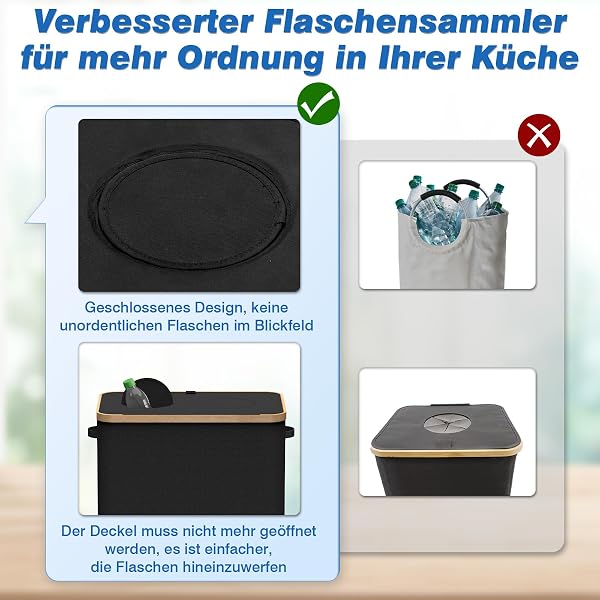 Pfandflaschen Sammelbehälter 2 Fächer mit Decke,160L Pfandsammler Organizer and Pfandflaschen Behälter Aufbewahrung, Leergutbehälter fur Recycling Abstellraum Flaschentasche - 5